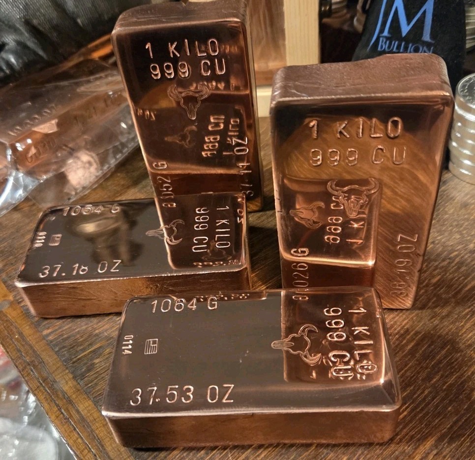 1 Kilo Hand Poured Solid Copper Bullion Bar .999 Pure Fine Copper Kg Ingot