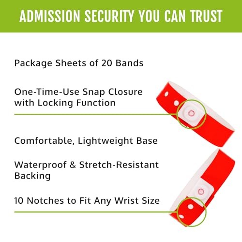 Plastic Wristbands for Events – Extended Wear, Secure Snap 500 Neon Red