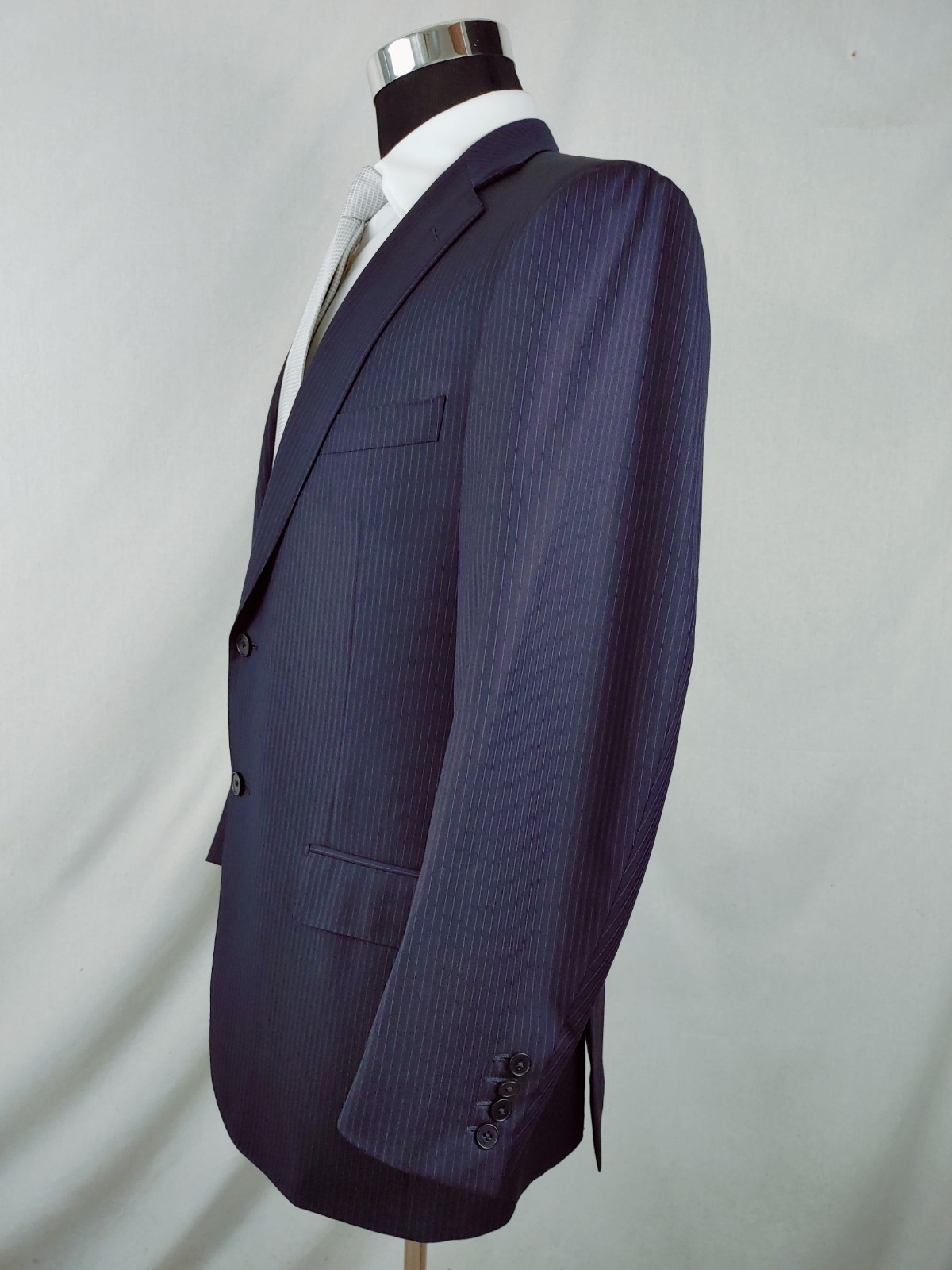 Ermenegildo Zegna Suit Jacket 42/44R Navy Blue Wool Pinstripe Italy Working Cuff