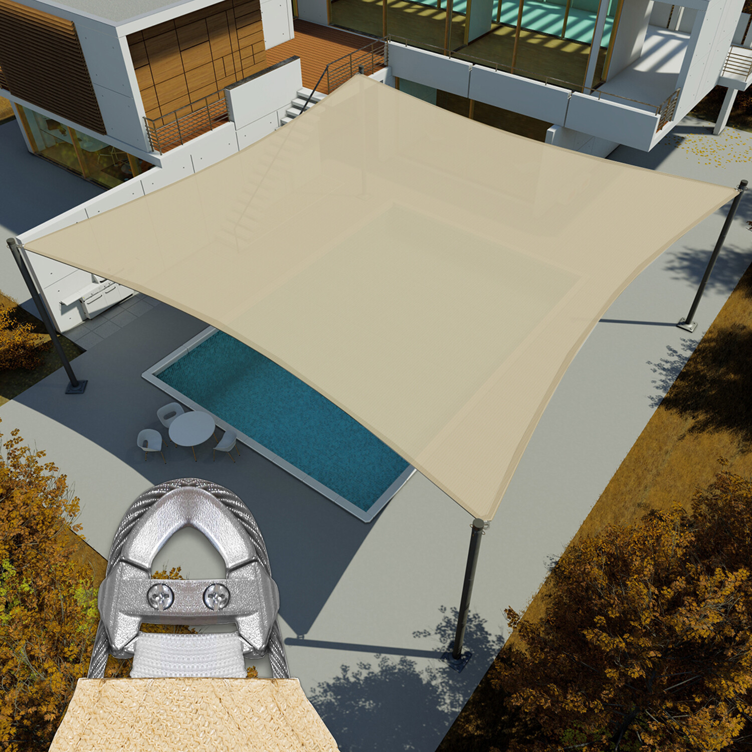 20-29 FT Shade Sail Rectangle Sand Sun Canopy Cover w/ Steel Wire Garden Outdoor