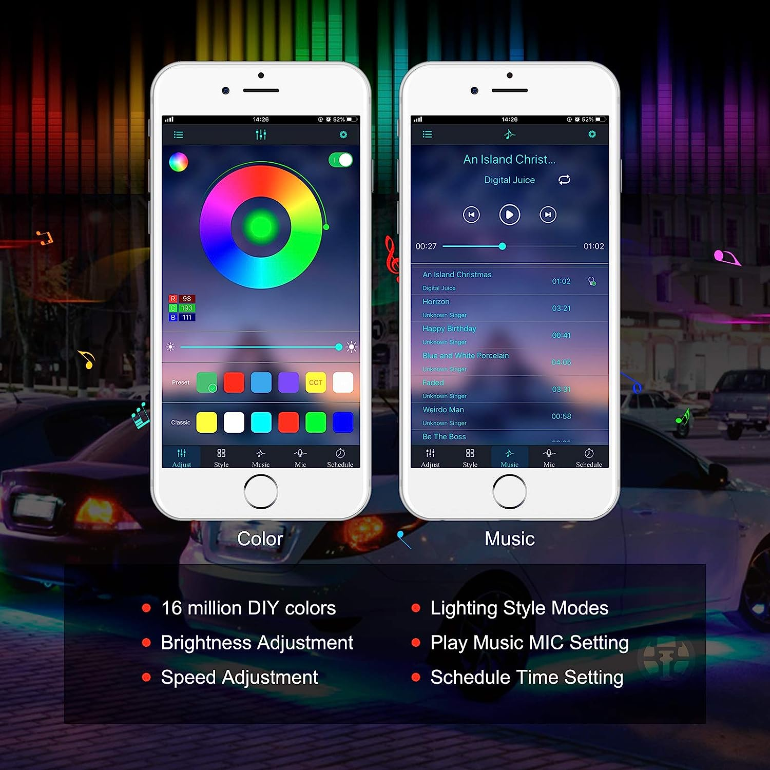 RGB LED Remote Strip Under Car Tube Underglow Underbody System Neon Light Kit