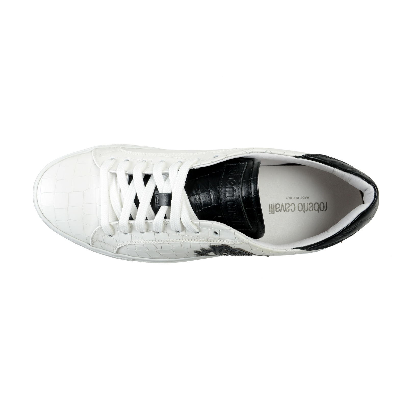 Roberto Cavalli Men's White Textured Leather Logo Print Fashion Sneakers Shoes