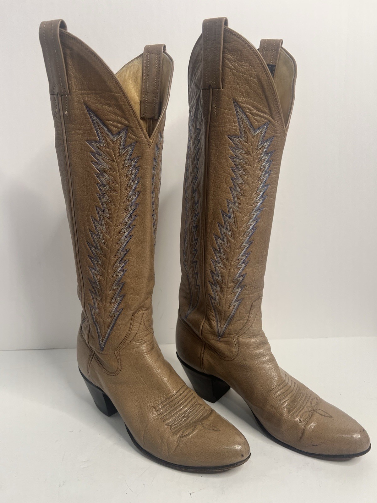 Panhandle Slim Vintage Tan Embroidered Cowboy Boots Size 7A