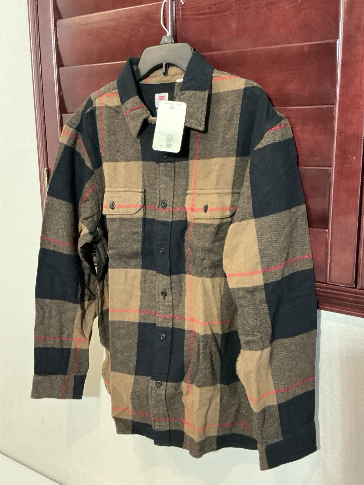 Levi's The Worker Men's Flannel Shirt Brown Black Plaid Relaxed Fit