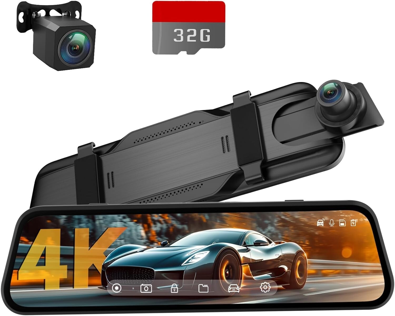 4K Rear View Mirror Camera,10'' Mirror Dash Cam with 1080P Rear Camera,32gb card