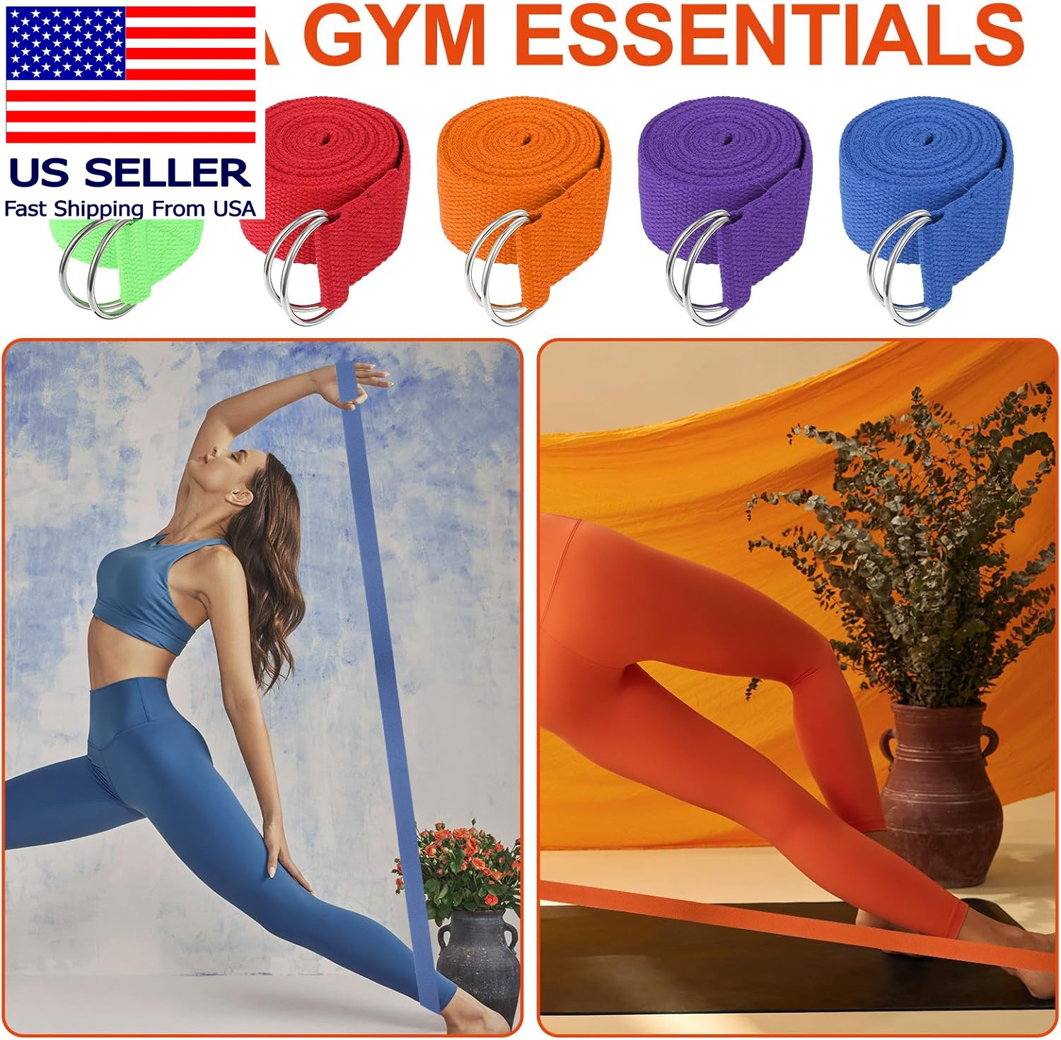 10 Pcs Yoga Strap for Stretching Bulk 6Ft Exercise Stretch Band with Metal D Rin