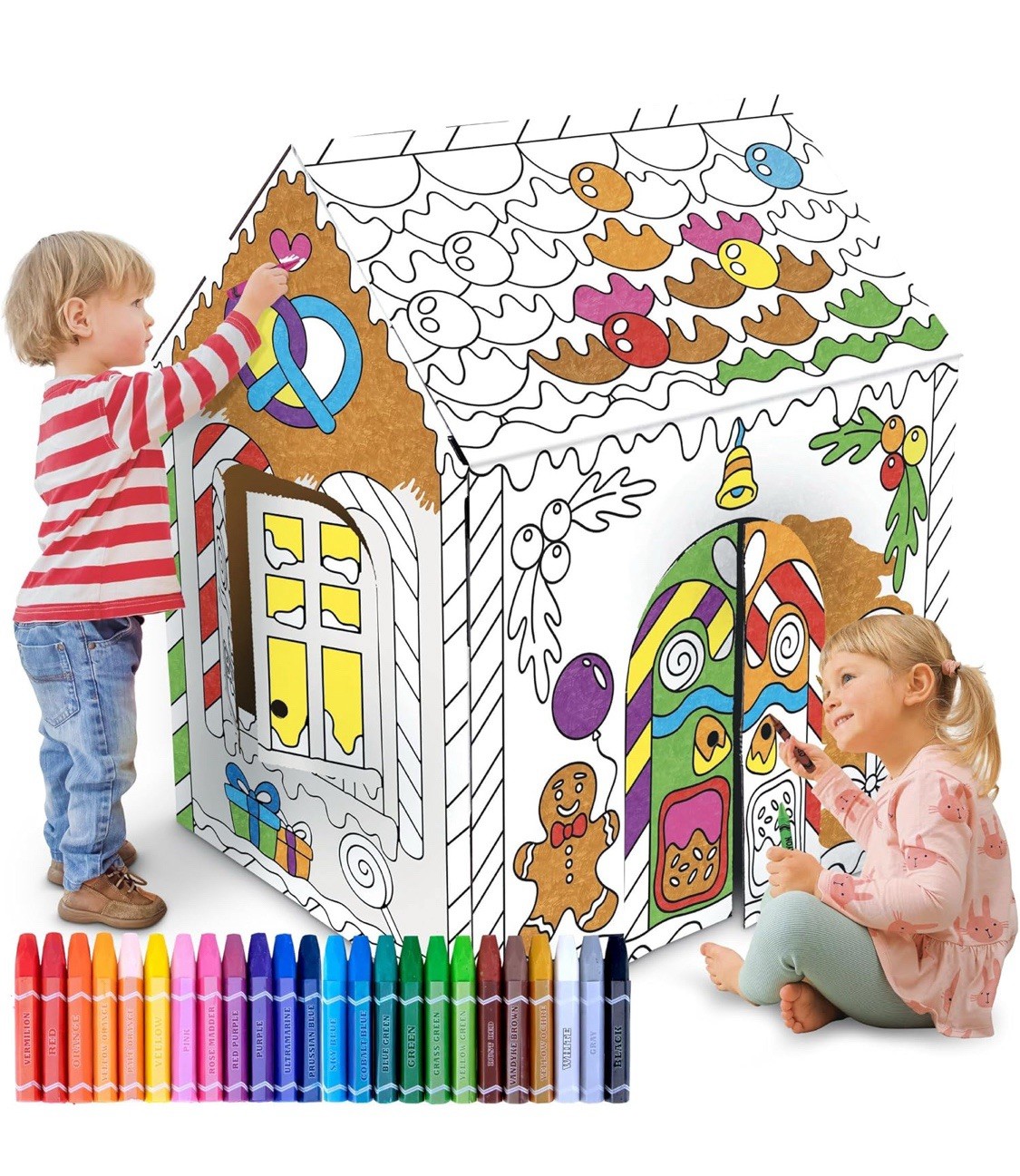 Gingerbread Cardboard Playhouse Kids Coloring Indoor Fun 24 Butter Crayons