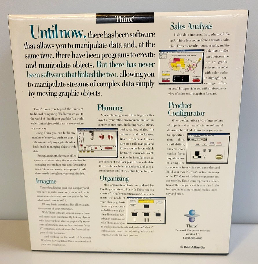 THINX~ Bell Atlantic Version 1.1 MS-DOS Vtg WINDOWS Computer Software NEW SEALED