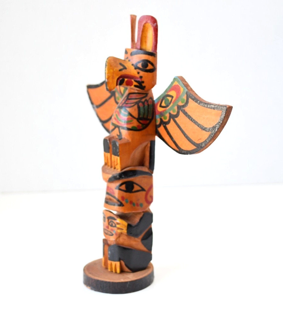 Vintage PWC Cedar Totem Pole Thunderbird and Human 1930's Perfect 8x5