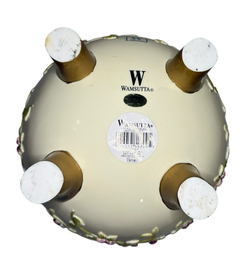 Wamsutta Rosebuds Wastebasket Resin Trash Can Shabby Chic Rose Floral Romantic