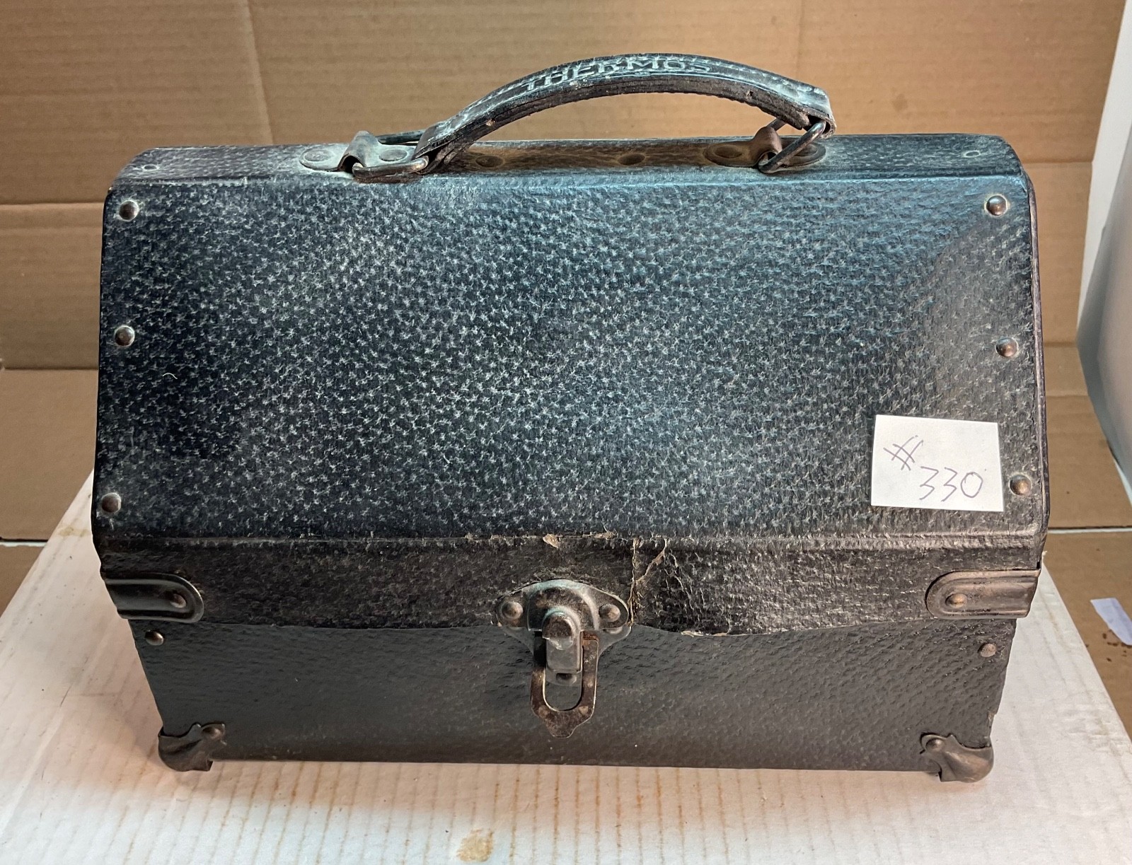 #330 RARE TYPE EARLY DOMED MINERS RAILROAD LUNCH PAIL DINNER BOX +THERMOS