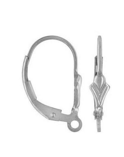 Fleur De Lis Leverback with Open Ring Earring Solid 14k Yellow Or White Gold