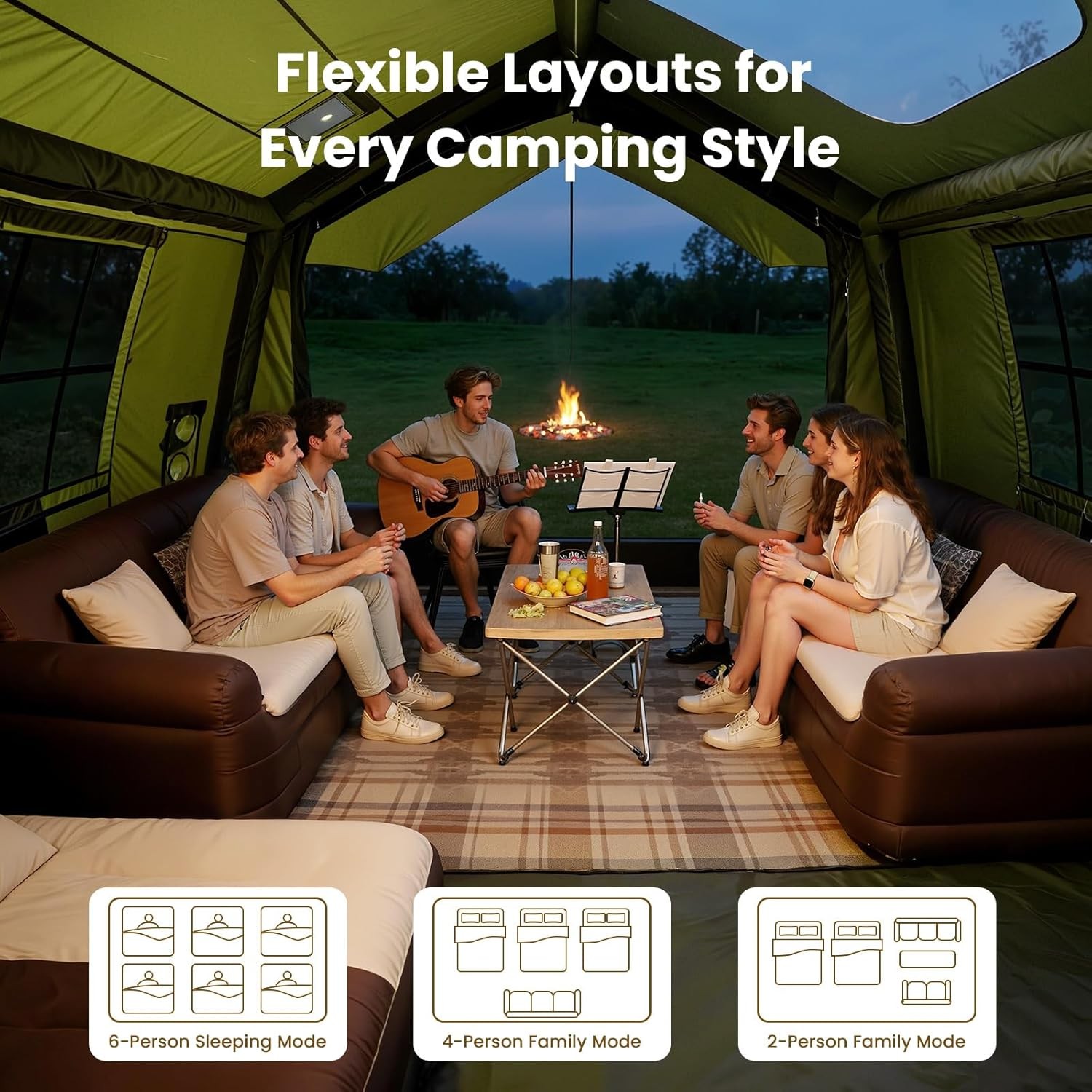 NAIZEA Inflatable Tent with Skylight Blow Up Tents w/Pump Stove Jack 6 Person