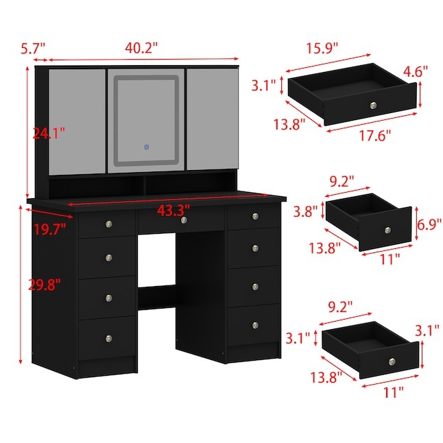 FUFU&GAGA 43.3-in Black Makeup Vanity