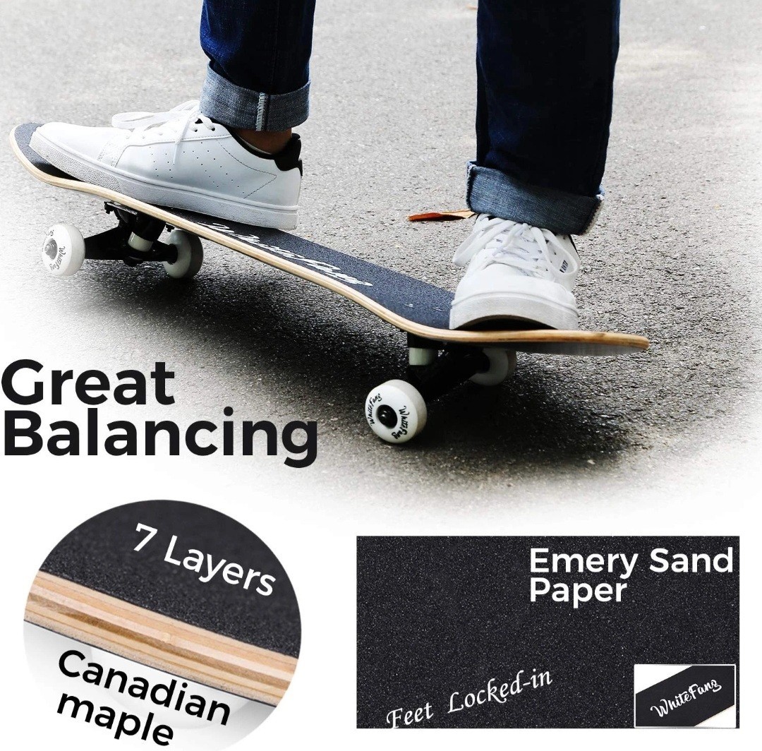 WhiteFang Skateboards, Complete Skateboard 31 x 7.88, 7 Layer Canadian Maple