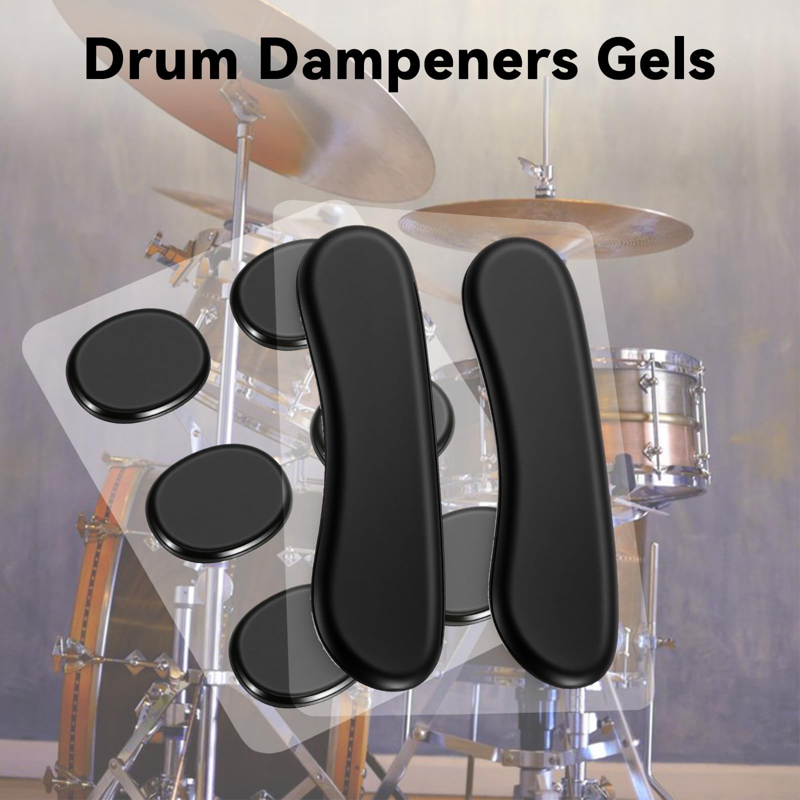 EASTROCK 16 Pieces Drum Damper Gel Pads, 2pcs Round and Long Black