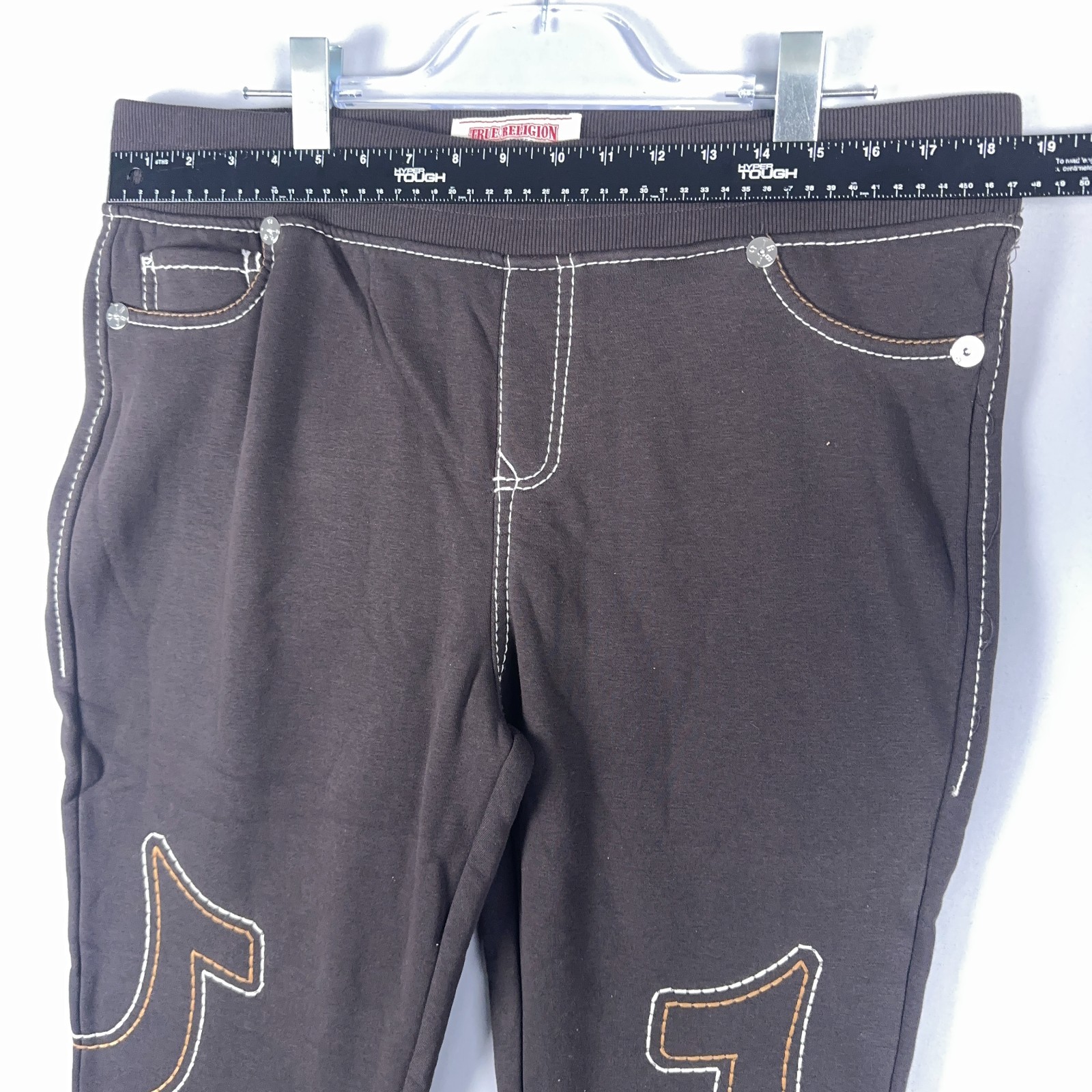 True Religion Flare Sweat Pants Joey Mid Rise Big T Black Women Size XL