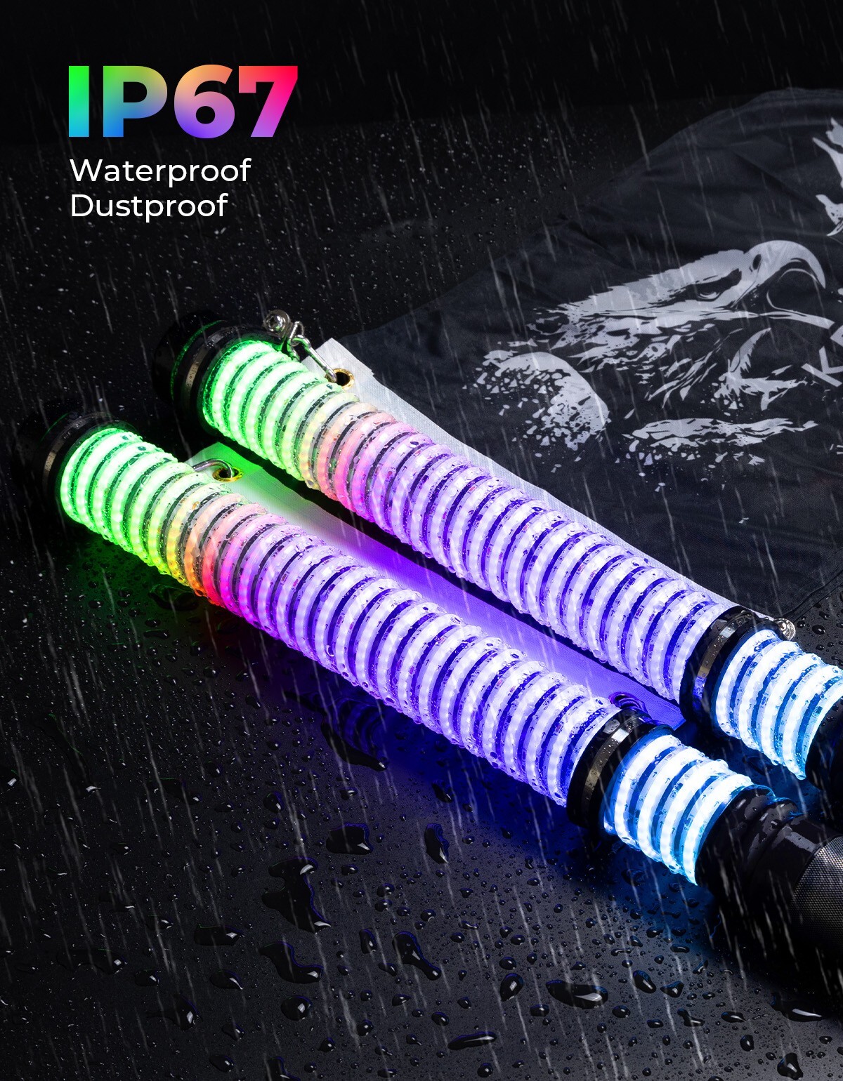 2PCS COB 2FT Fat Whip Lights Spiral Chasing Lighted for Can-Am Polaris UTV ATV