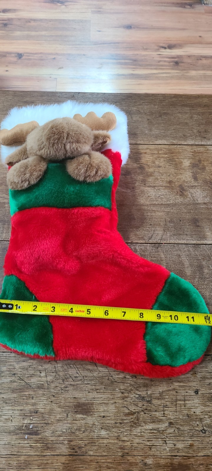 Vintage Prima Creations Reindeer Moose Plush Christmas Stocking Fluffy