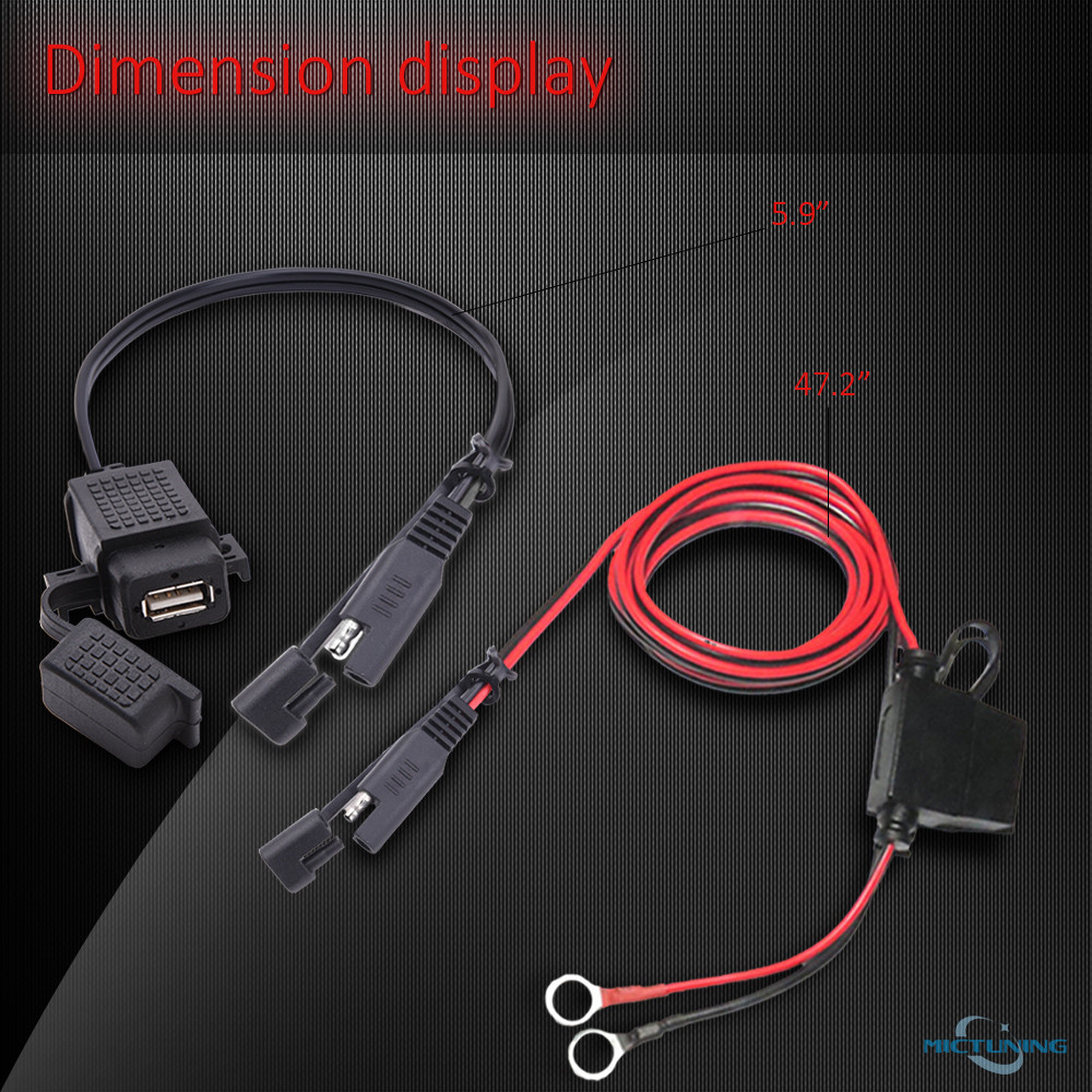Waterproof Motorcycle SAE to USB Cable Adapter 2.1A Phone GPS USB Charger Outlet