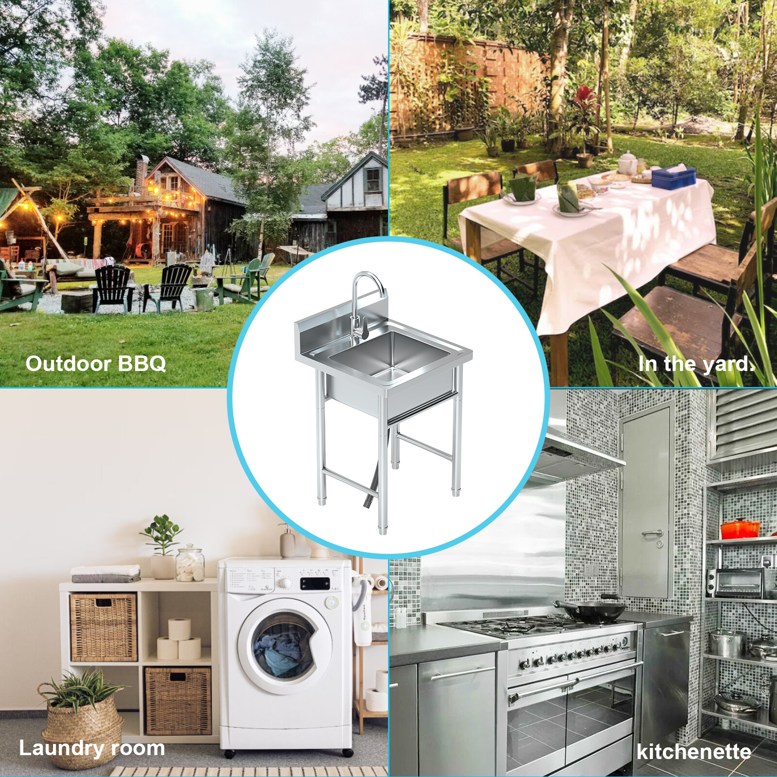 Utility Kitchen Sink Standing Stainless Steel Commercial Restaurant Laundry Sink