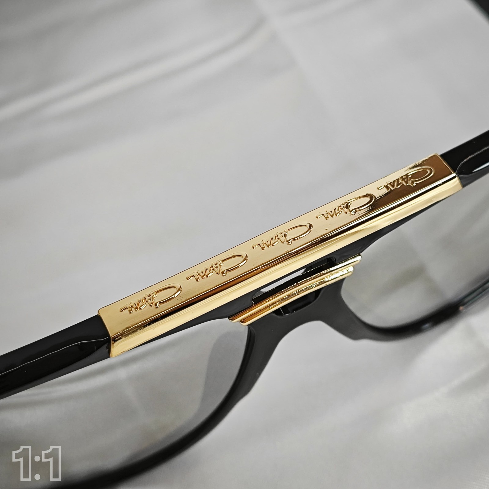 Cazal Sunglasses Horizontal Logo Black Golden Frame Glasses Reflective Lens