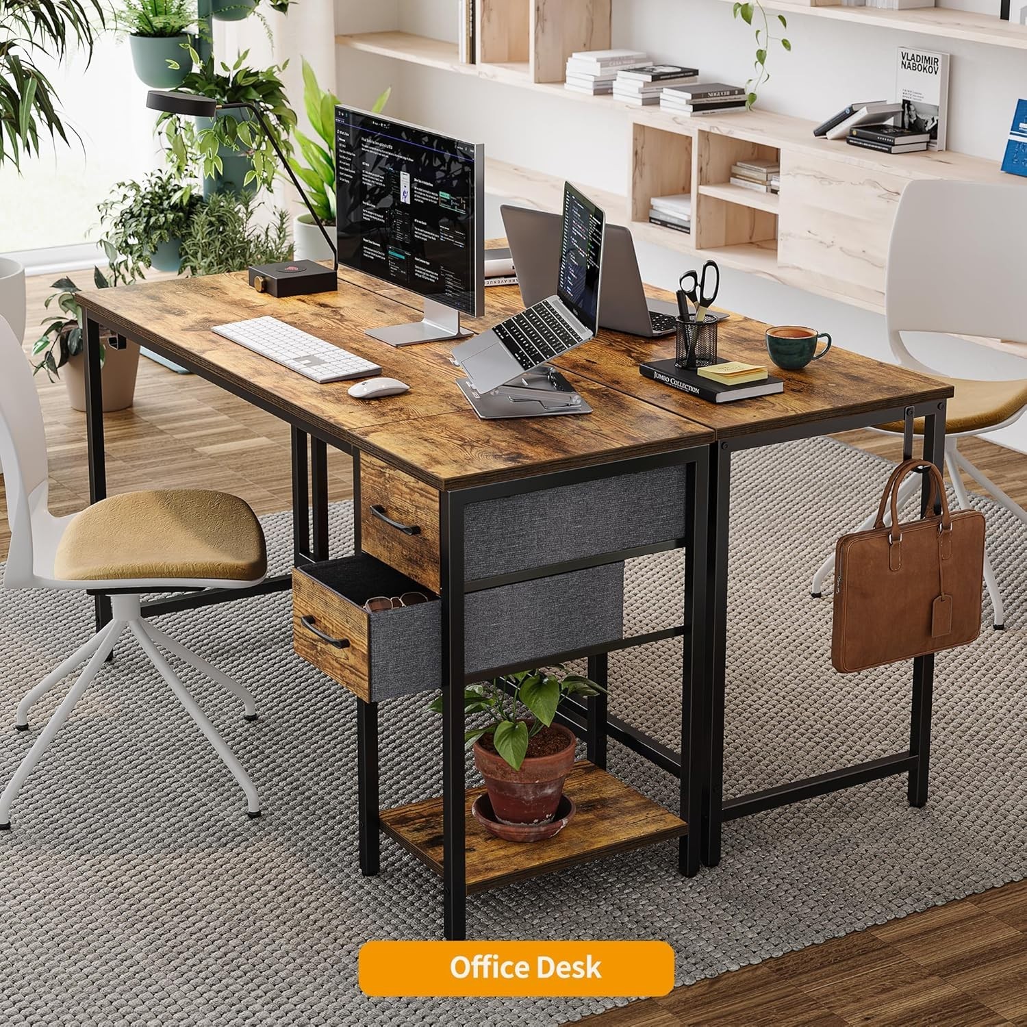 40 Inch Small Desk with 2 Drawers: Writing & Study Table for Home Office
