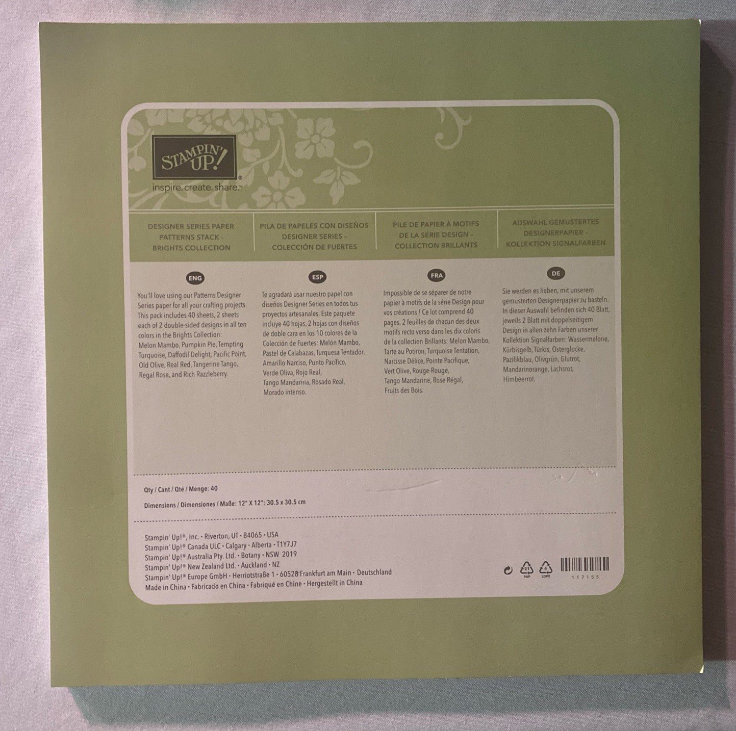 Stampin’ Up! Patterns Stack Designer Series Paper 12" x 12" Pad  39 of 40 Sheets