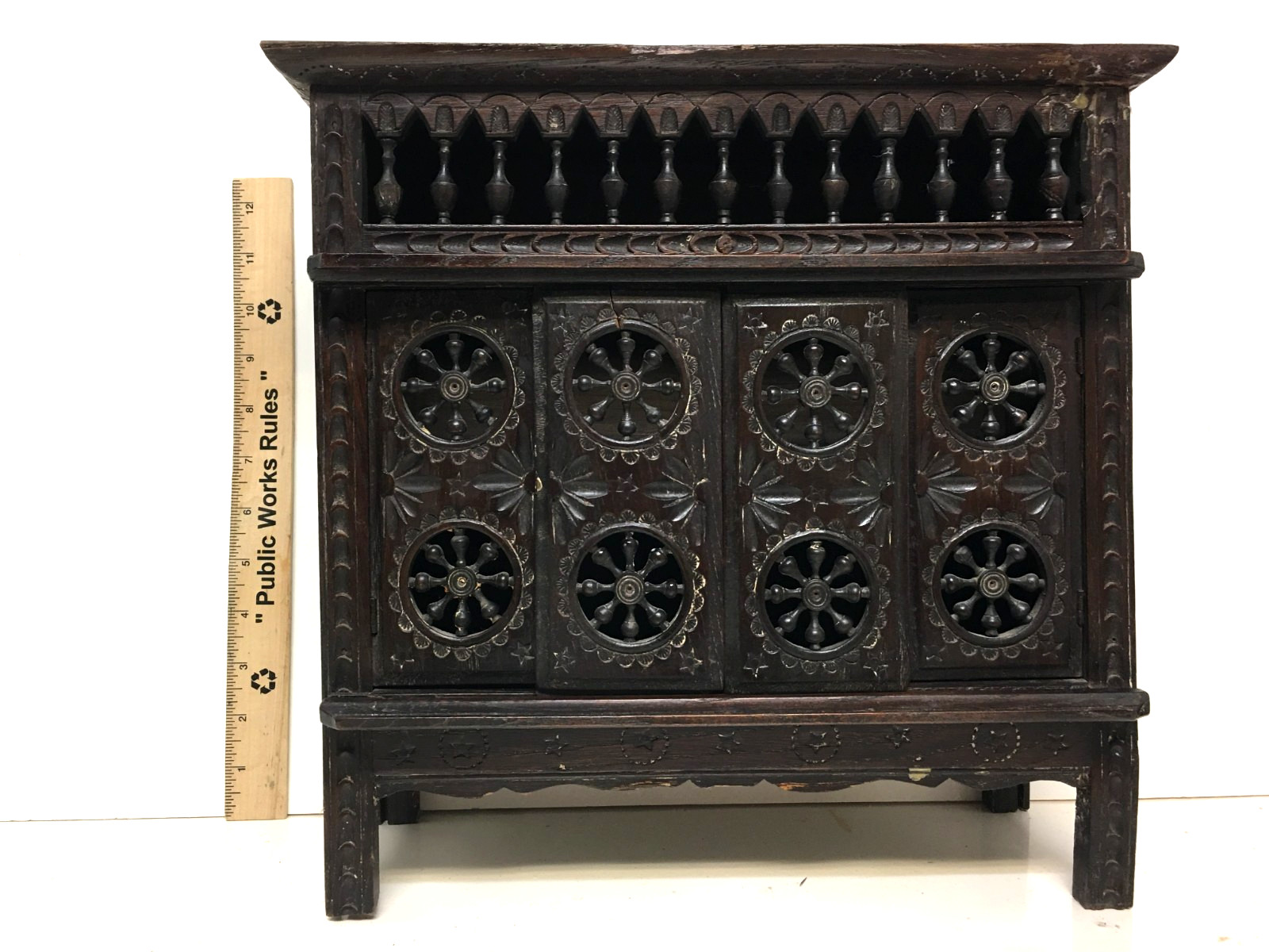 MIniature French Breton Salesman sample cabinet Wood antique 1900s Gorgeous Rare