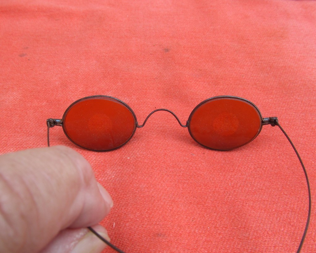 Frosted Amber Civil War Sharpshooter Glasses w/ Case Frosted Lens Wire Rims