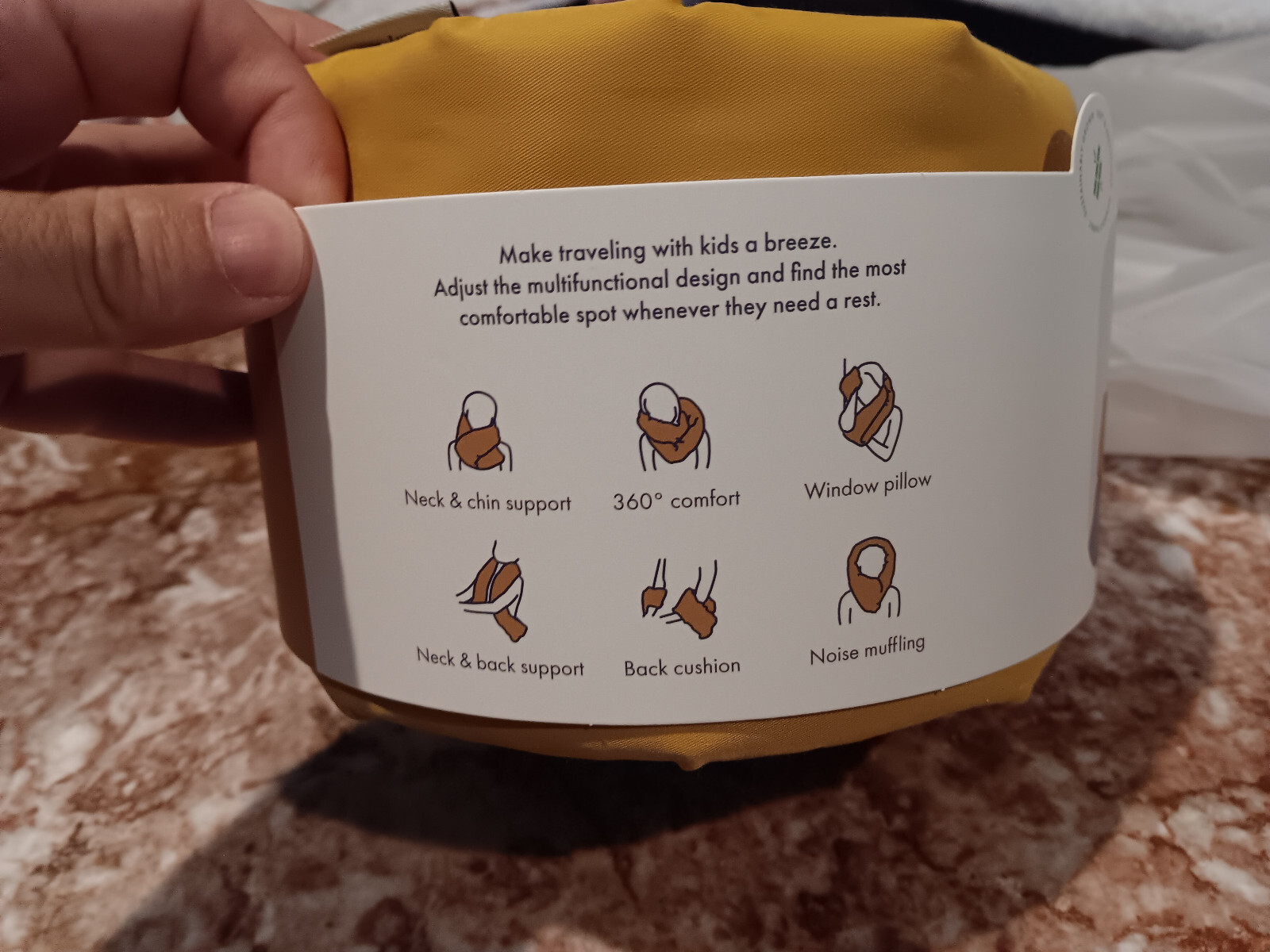 Huzi Infinity Pillow kids Mini Travel Neck Pillow ochre yellow NEW