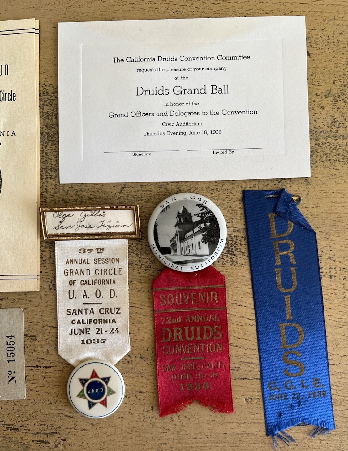 1936-1939 Druids California Ribbons Ephemera Lot