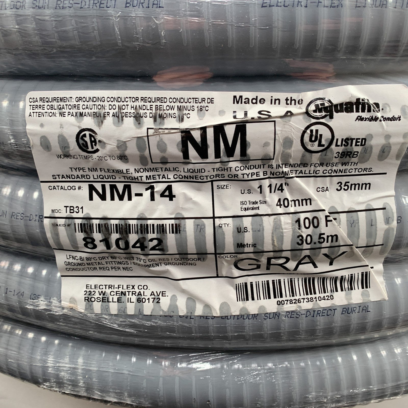 Aquatite 81042 1-1/4" x 100ft NM Flex Nonmetallic Conduit Liquid-tight NM-14