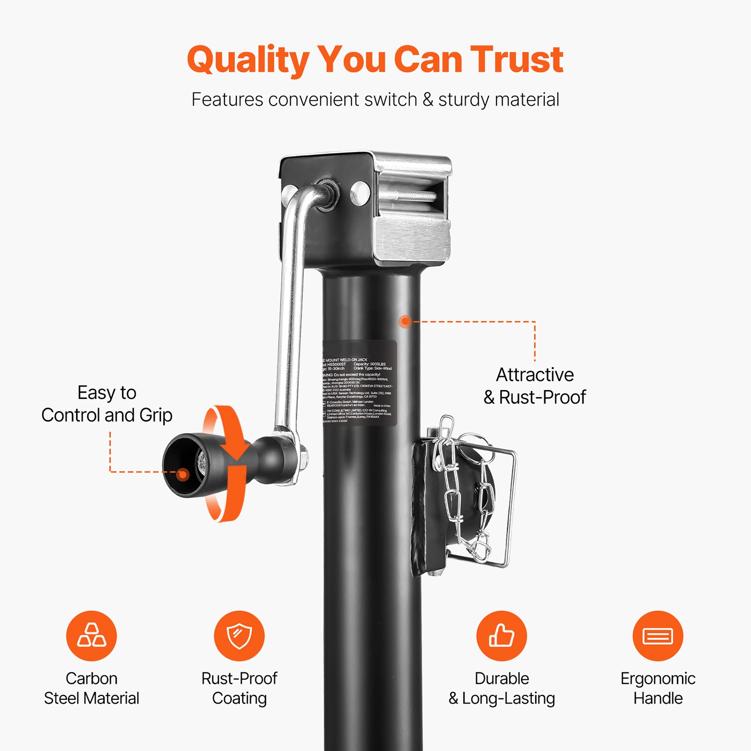 Trailer Jack Weld-on Pipe Mount Swivel Trailer Jack 5000 lbs 15" Travel