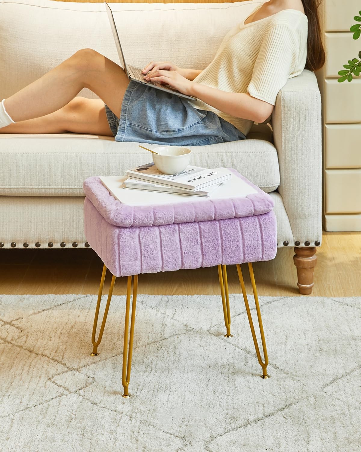 Stool Chair with Storage Space, Footrest Footstool Ottoman, Small Side Table,...