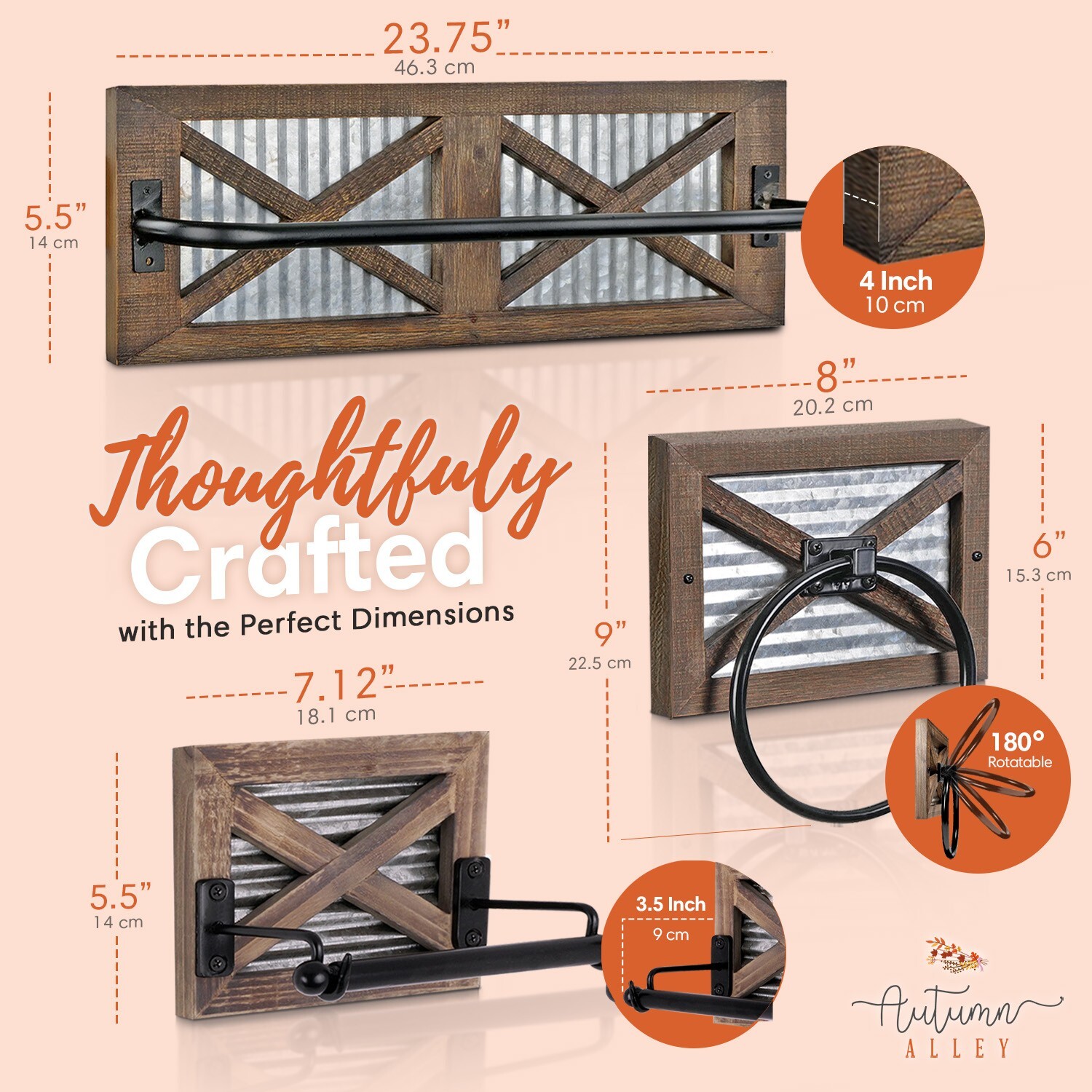 Autumn Alley Farmhouse Toilet Paper Holder, Towel Ring , Towel Rack Holder Set