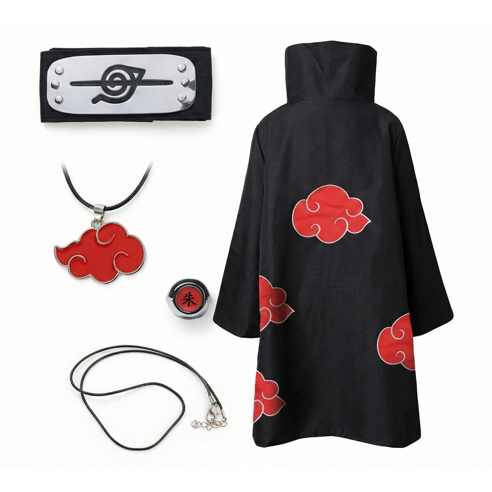 Naruto Akatsuki Cloak Set with Headband Necklace and Ring – Cosplay Costume