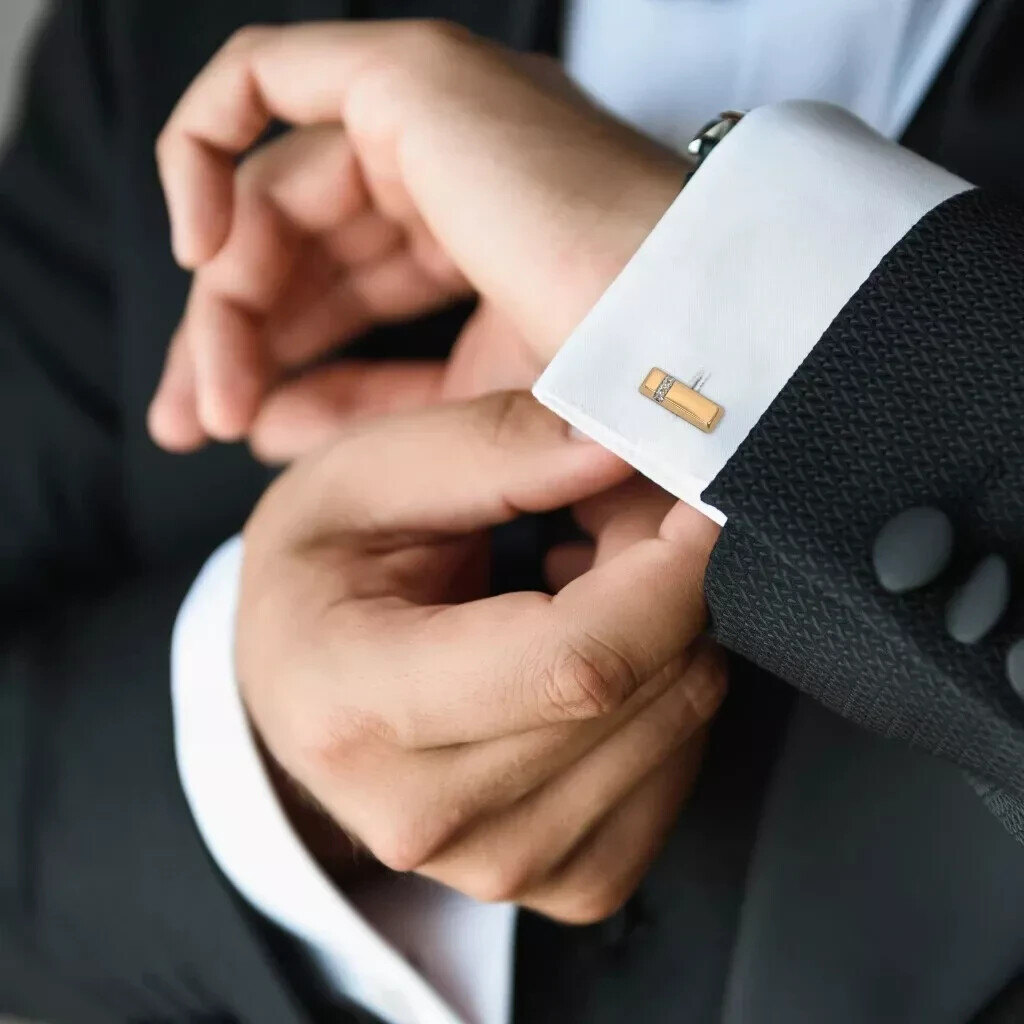 1Ct Round Cut Real Moissanite Men's Cufflink For Him 14K Yellow Gold Plated.