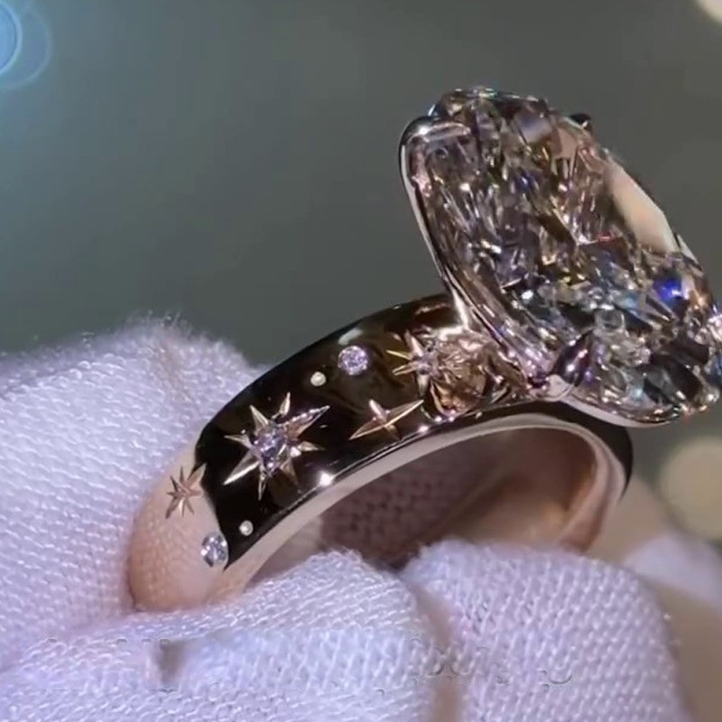 6.29Ct Oval Cut VVS1 Moissanite Solitaire Engagement Ring 14K Yellow Gold Plated