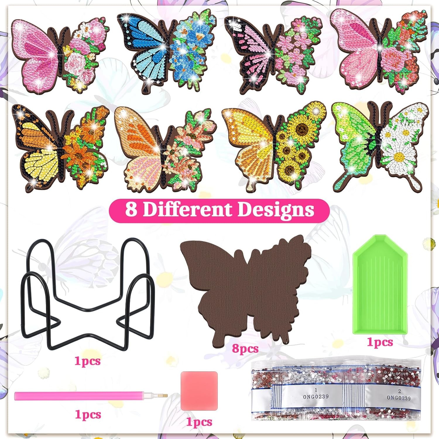 8 Pcs Butterfly Coasters Kit Christmas Diamond Art Coasters Butterfly Shape Diam