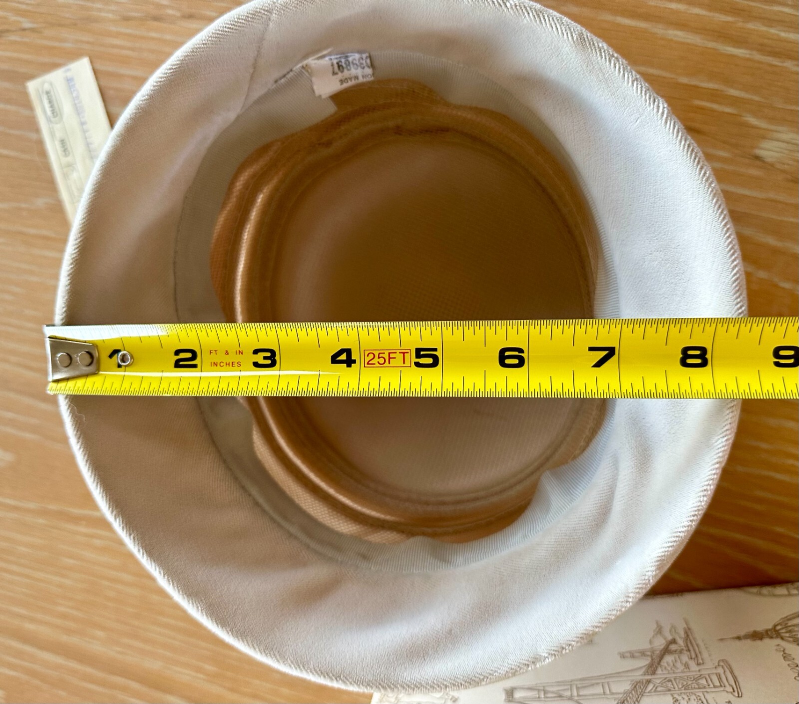 Vtg PILLBOX Hat w/ Original MACY'S Hat Box Beige Velour Tissue Sales Receipt 6"