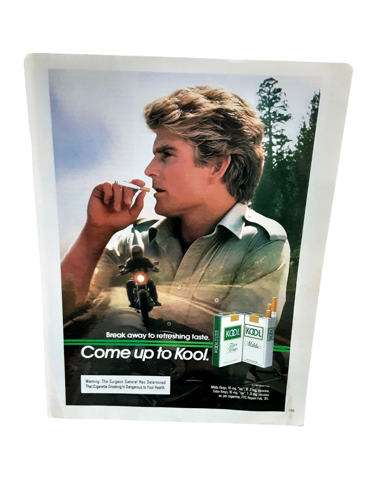 1985 KOOL Cigarettes Come Up To Kool Motorcycle Print Ad