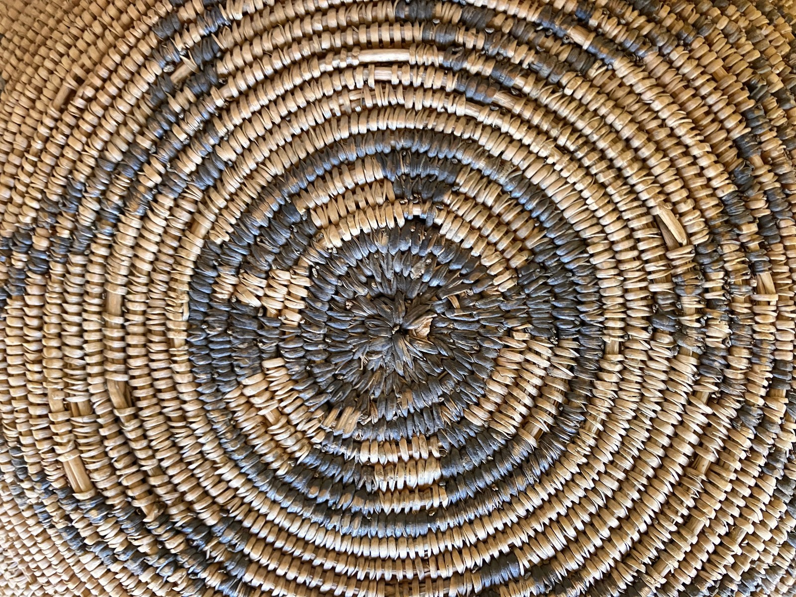 Antique Western Apache Coil Basket w/ Morning Star Design Late 19thC 3x13.75" D