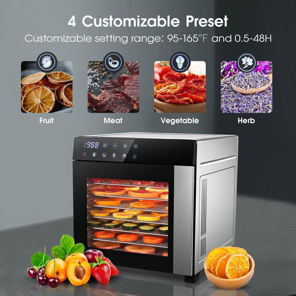 8-Tray Black Food Dehydrator with Stainless Steel Trays