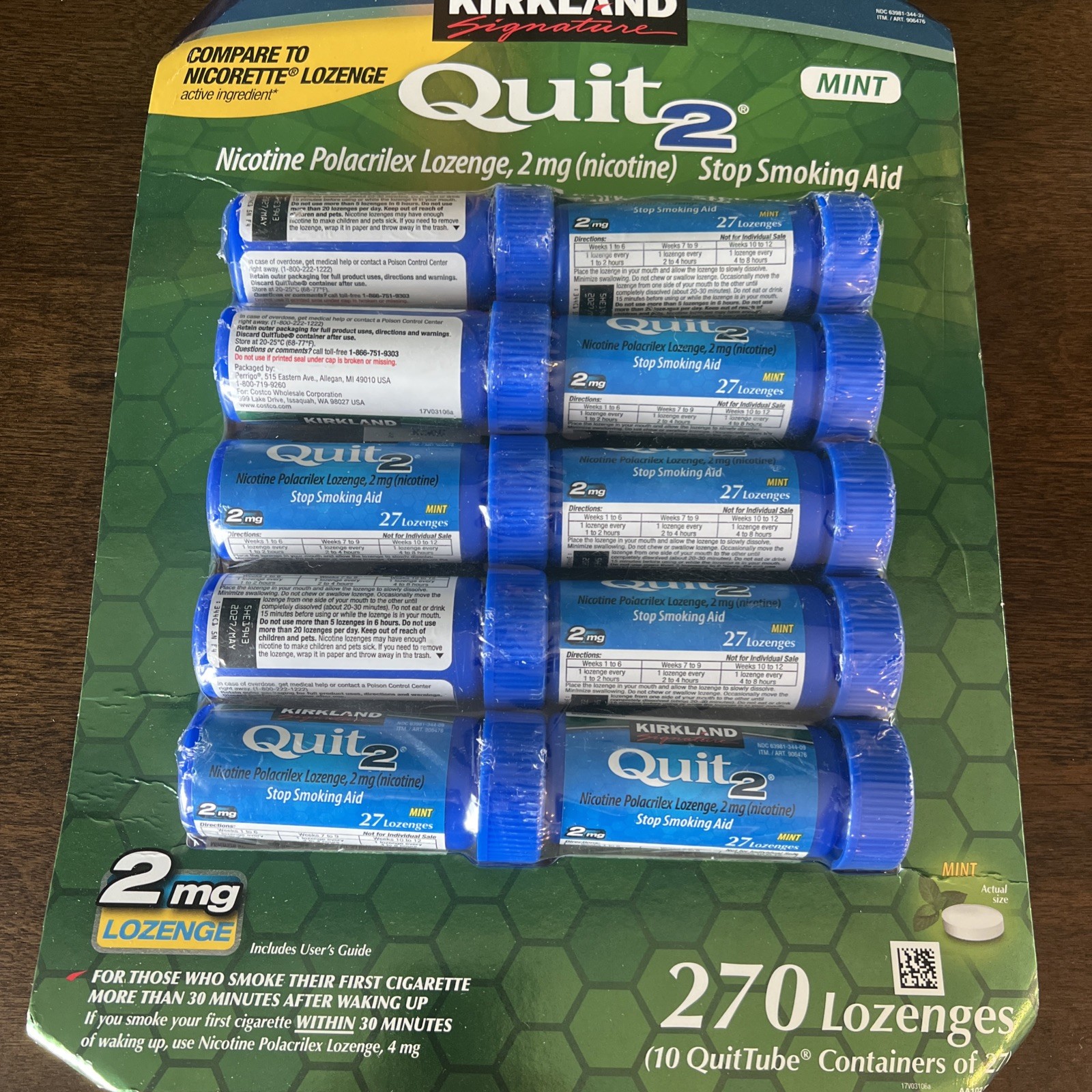 Kirkland Quit 2mg Lozenge Nicotine Polacrilex 270 Pieces MINT Exp 5/27 Worn Box
