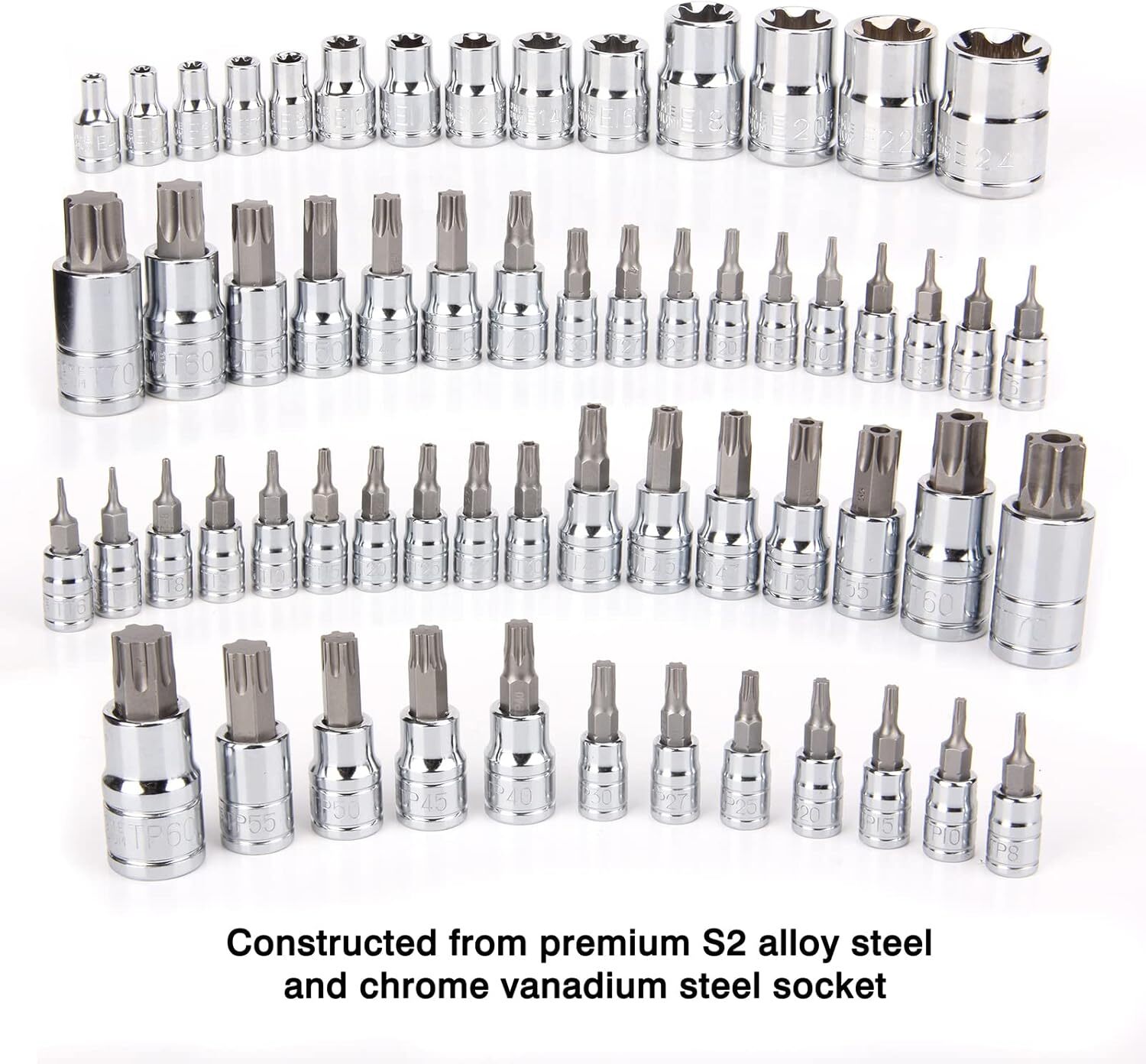 Master Torx Bit Socket and Female External Torx Socket Set, CR-V&S2 Steel 60PCS