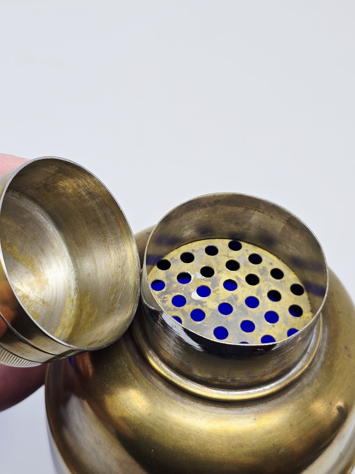 Rare Large Cobalt & Brass Art Deco Cocktail Shaker & Vintage Cobalt Glasses