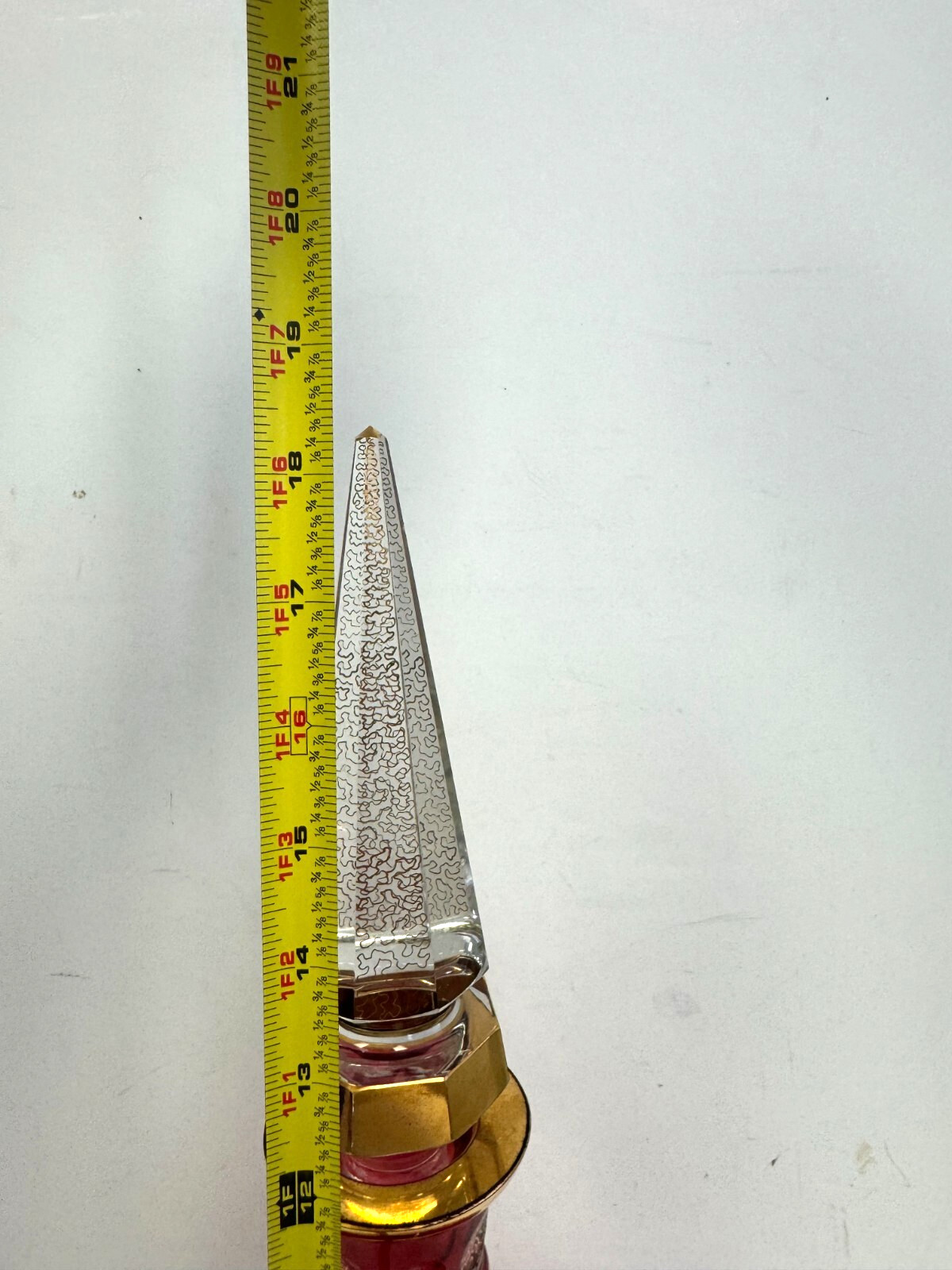 Vintage Bohemian Cranberry Crystal Decanter 18.25" H w/Gold Accents Moser?