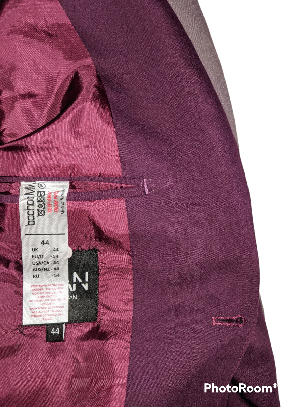 BoohooMAN Single Breasted Blazer Purple Contrast Relaxed Jacket Mens Sz 44 -NEW