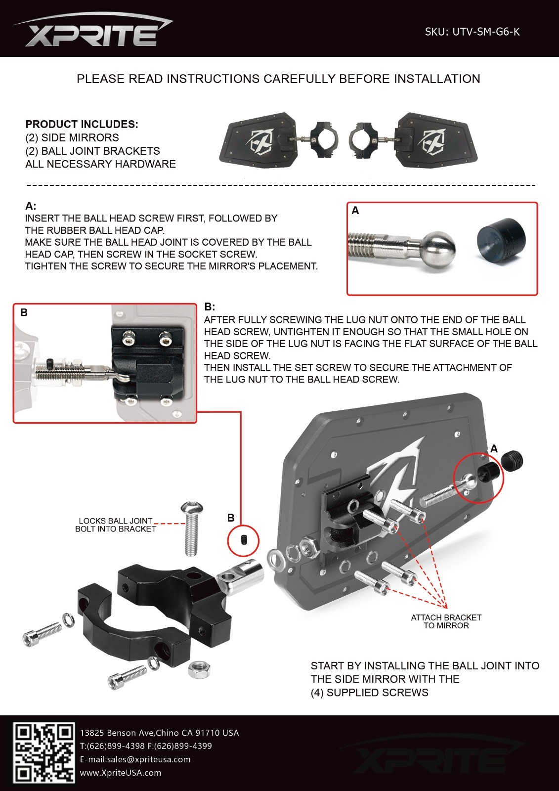 1.5"-2" UTV Rear View Side Mirrors for Can Am X3 Polaris RZR 570 XP 900 1000 4